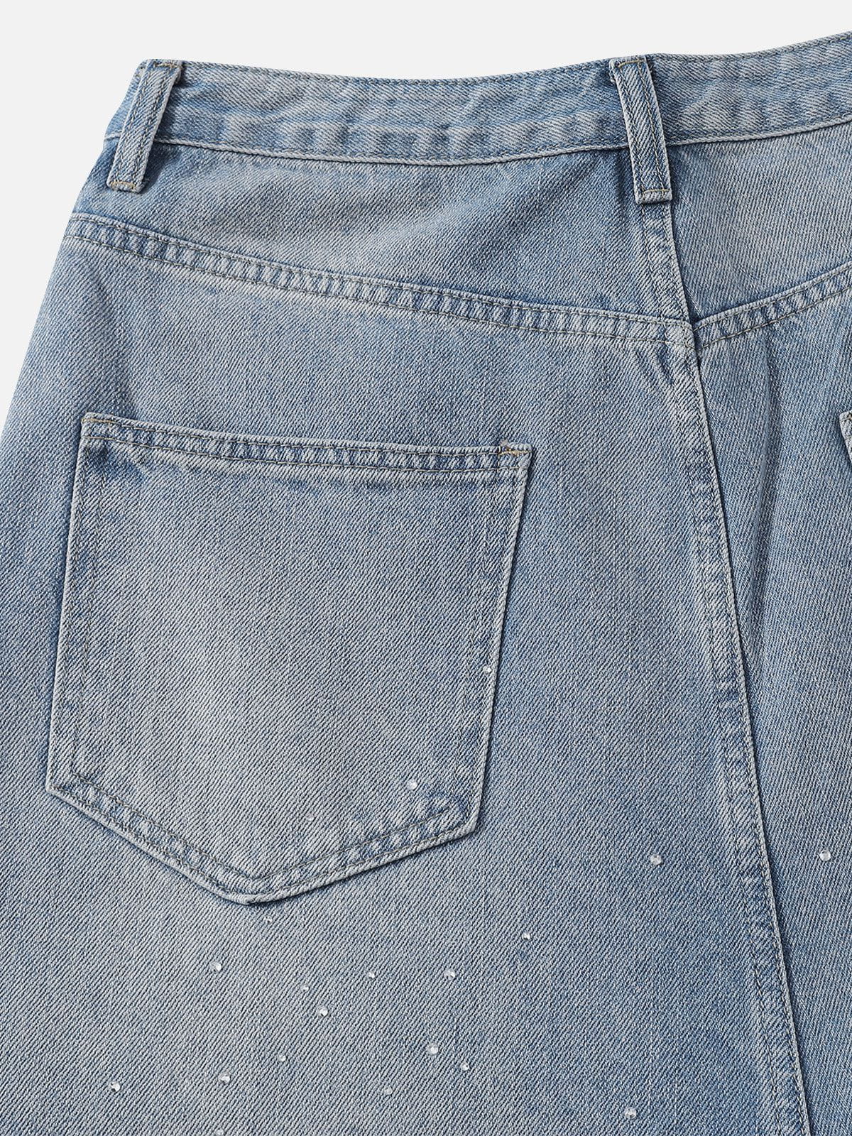 Rhinestone Application Loose Jeans Blue - Aelfric Eden
