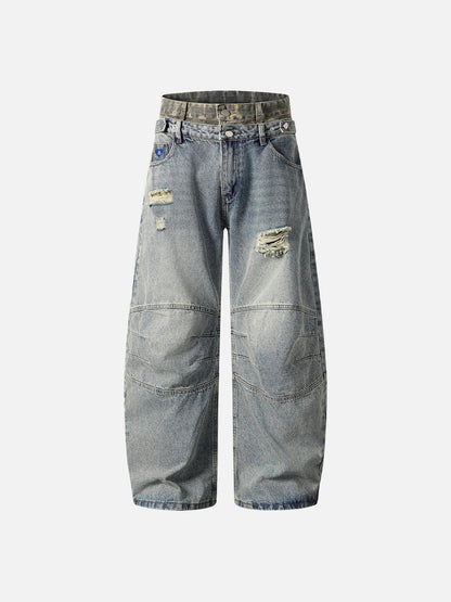 Baggy Barrel Double Waist Jeans Blue - Aelfric Eden
