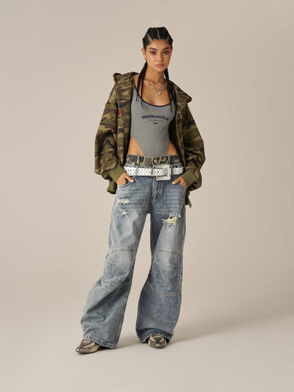 Baggy Barrel Double Waist Jeans Blue - Aelfric Eden