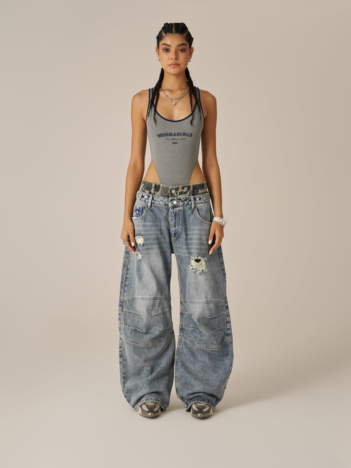 Baggy Barrel Double Waist Jeans Blue - Aelfric Eden