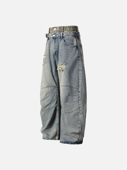 Baggy Barrel Double Waist Jeans Blue - Aelfric Eden