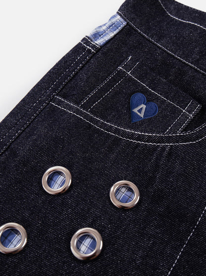Grommet Button Fly Baggy Jeans Dark Blue - Aelfric Eden