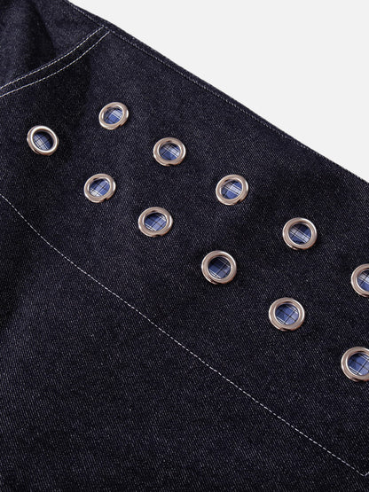 Grommet Button Fly Baggy Jeans Dark Blue - Aelfric Eden
