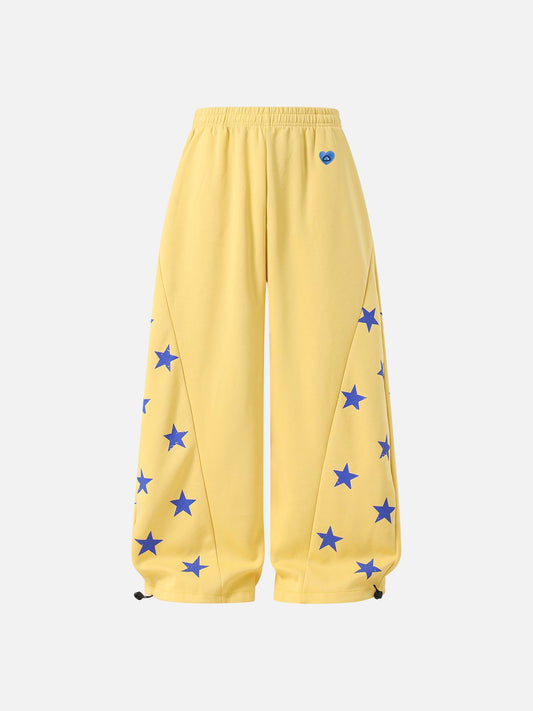 Star Graphic Baggy Barrel Sweatpants Yellow - Aelfric Eden