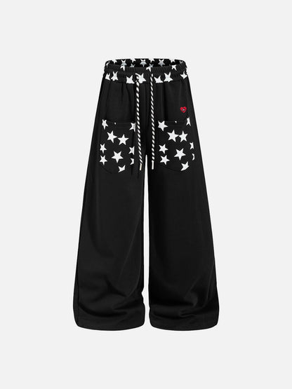 Star Print Baggy Sweatpants Black - Aelfric Eden