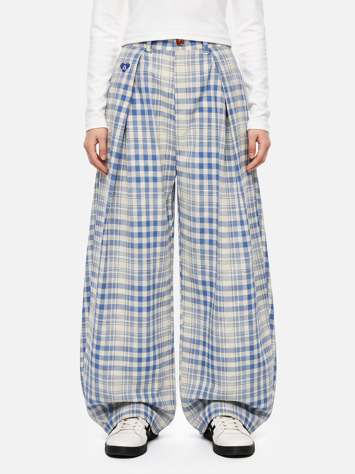 Plaid Baggy Barrel Pants Blue - Aelfric Eden