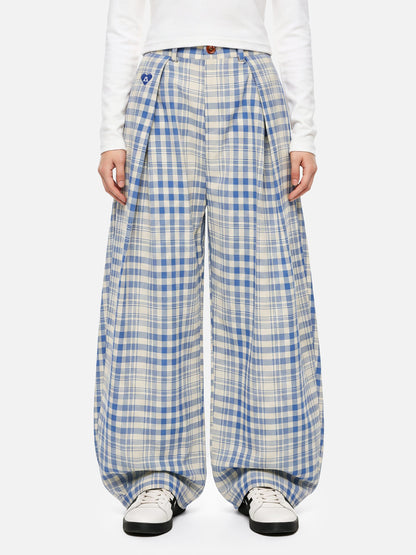 Plaid Baggy Barrel Pants Blue - Aelfric Eden