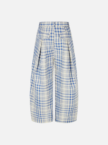 Plaid Baggy Barrel Pants Blue - Aelfric Eden