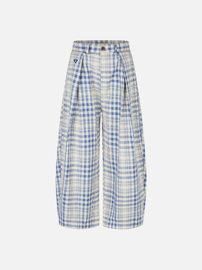 Plaid Baggy Barrel Pants Blue - Aelfric Eden