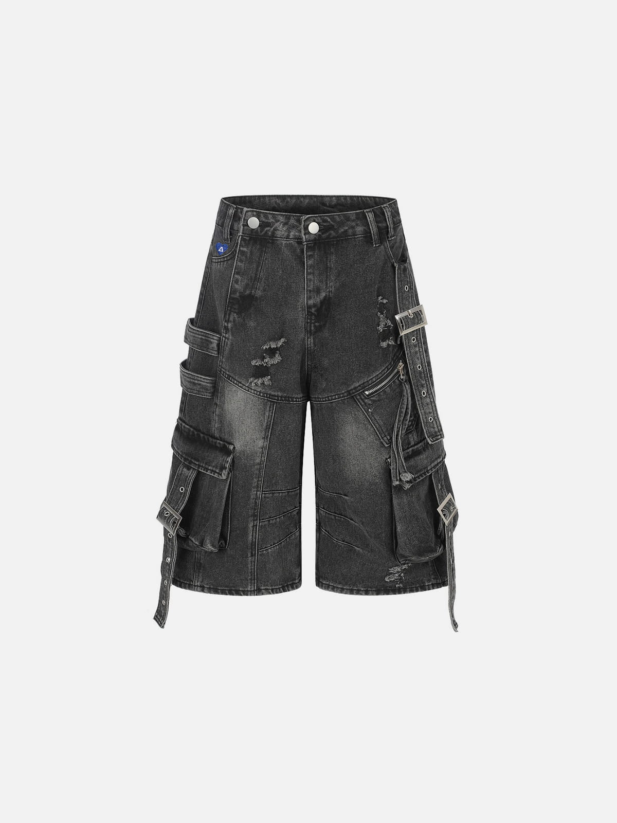 Distressed Strap Longline Jorts Blue - Aelfric Eden