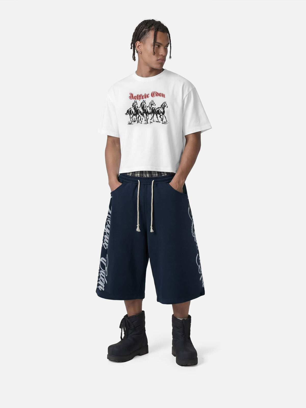 Double Waist Script Longline Shorts Grey - Aelfric Eden