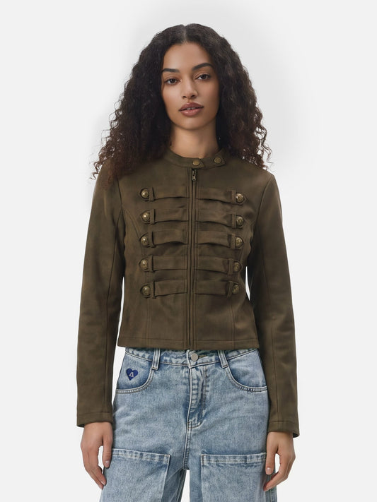 Faux Suede Napoleon Jacket Brown - Aelfric Eden