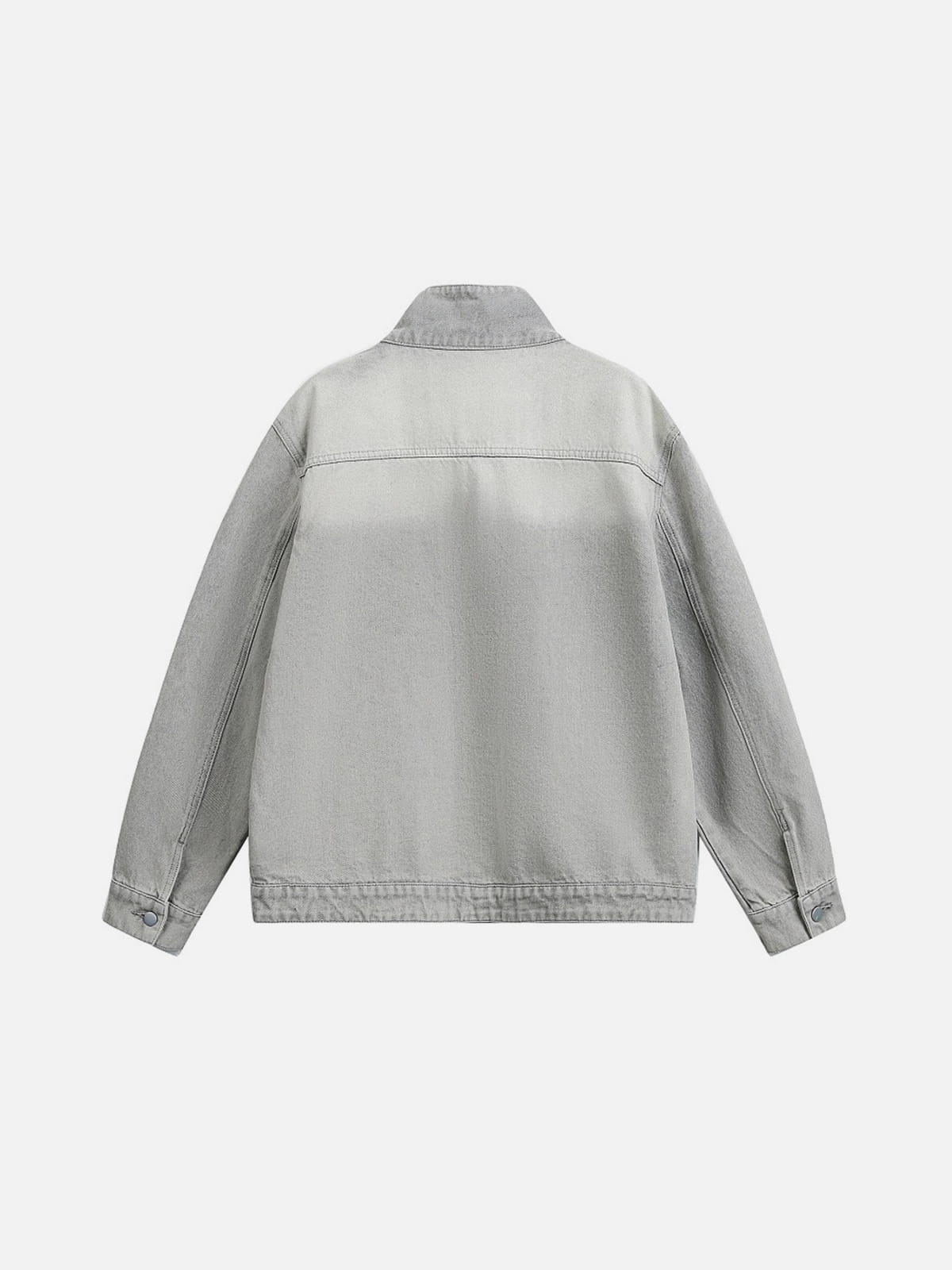Washed Stand Collar Denim Jacket Grey - Aelfric Eden
