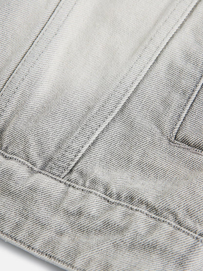 Washed Stand Collar Denim Jacket Grey - Aelfric Eden