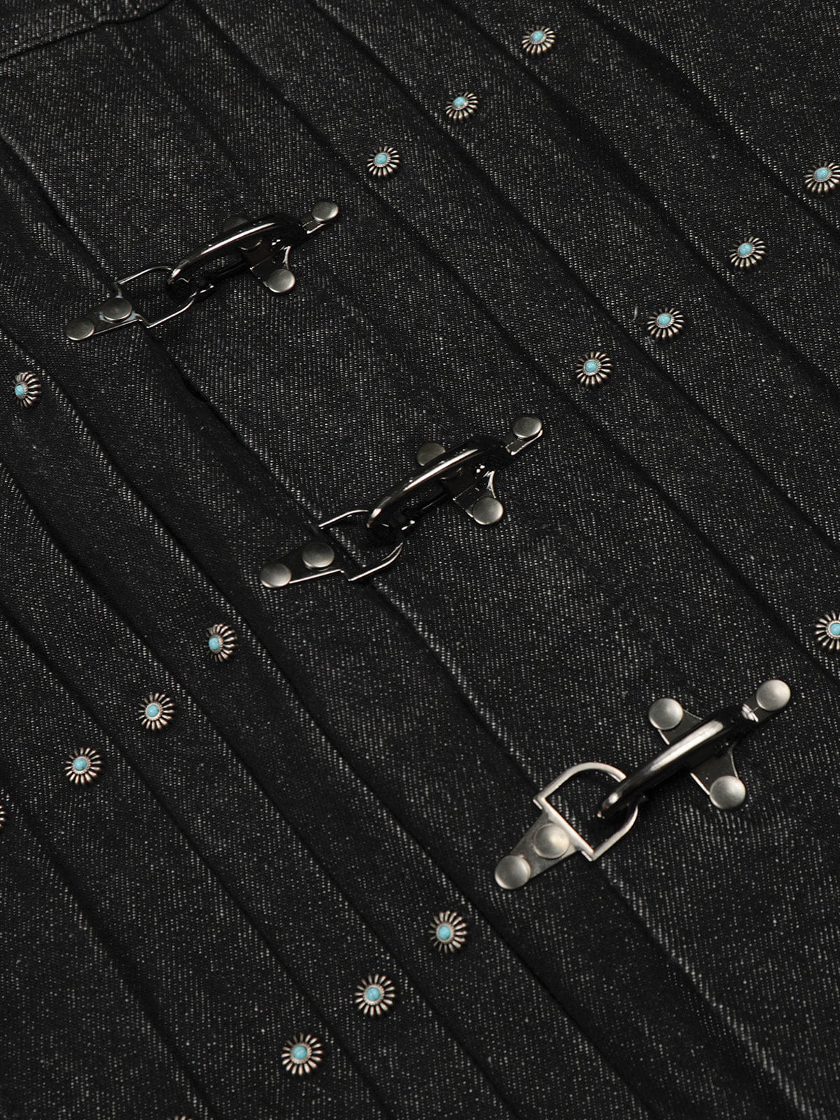 Pleated Metal Button Denim Jacket Black - Aelfric Eden