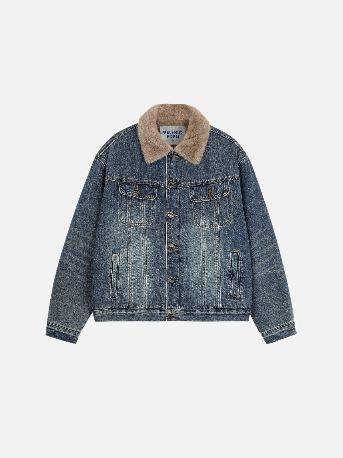 Faux Fur Collar Denim Coat Blue - Aelfric Eden