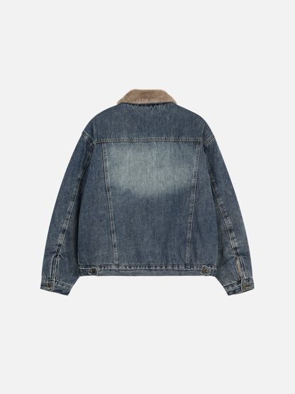 Faux Fur Collar Denim Coat Blue - Aelfric Eden