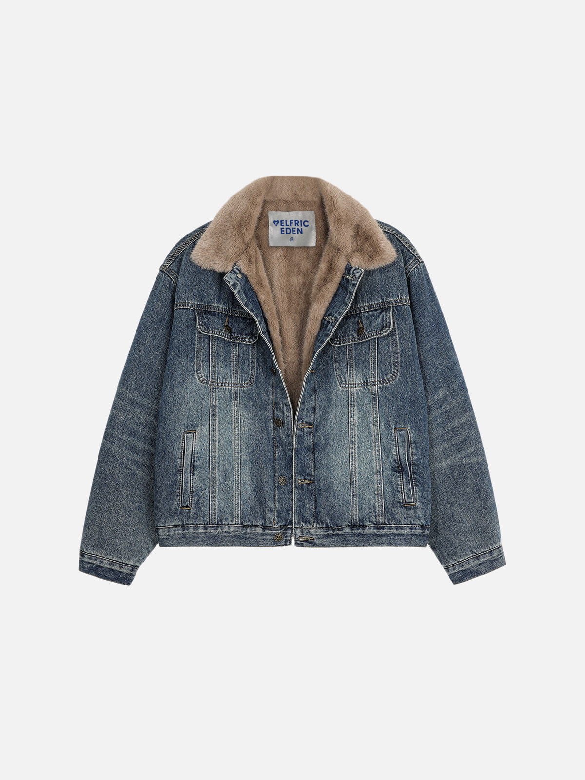 Faux Fur Collar Denim Coat Blue - Aelfric Eden