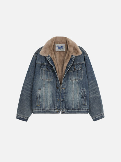 Faux Fur Collar Denim Coat Blue - Aelfric Eden
