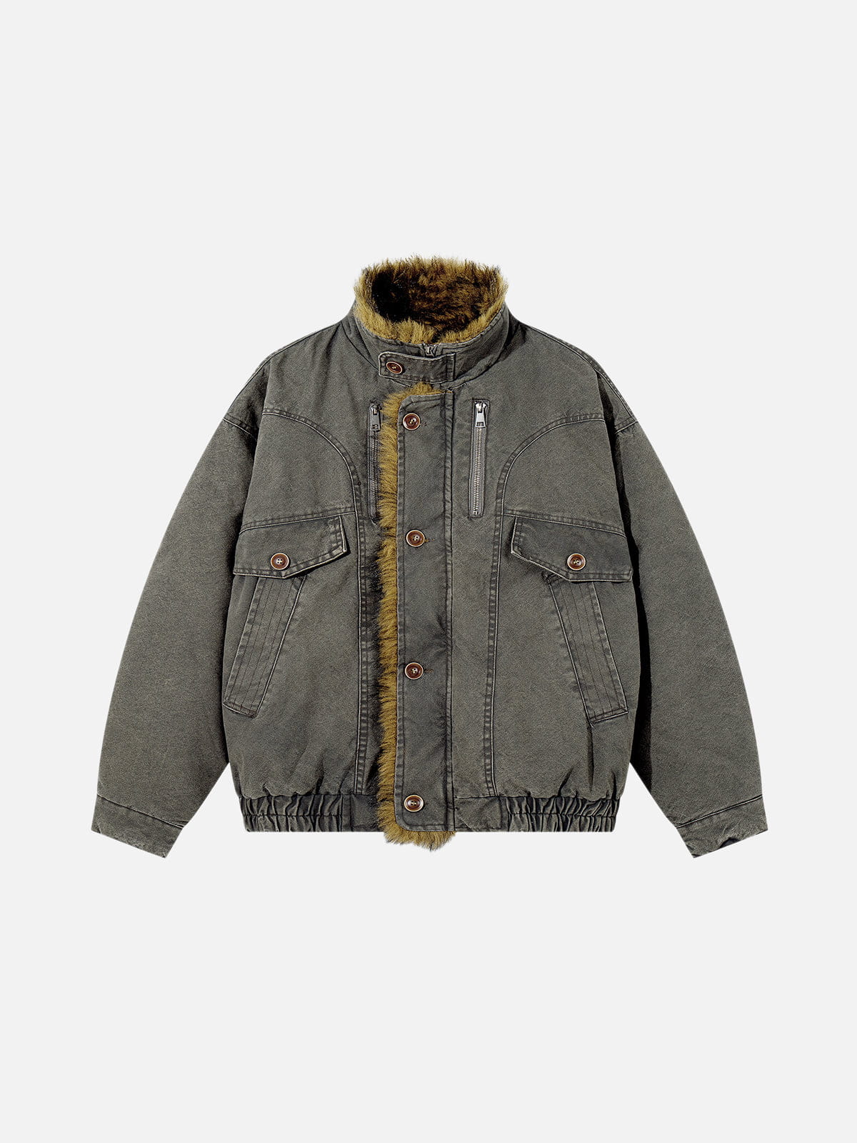 Washed Faux Fur Coat Grey Green - Aelfric Eden