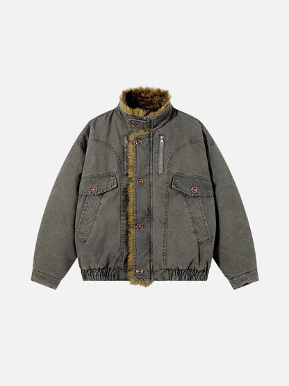 Washed Faux Fur Coat Grey Green - Aelfric Eden