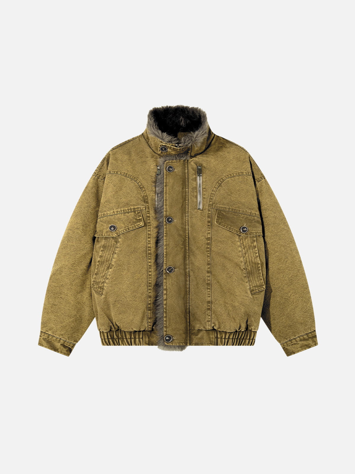 Washed Faux Fur Coat Grey Green - Aelfric Eden