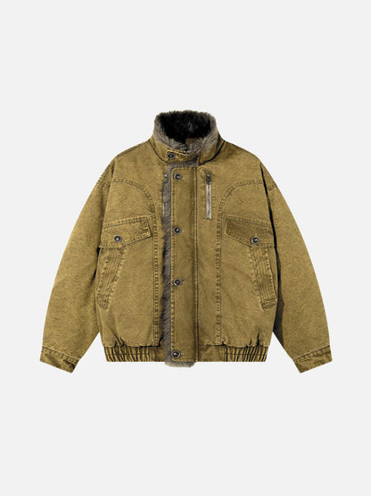 Washed Faux Fur Coat Grey Green - Aelfric Eden