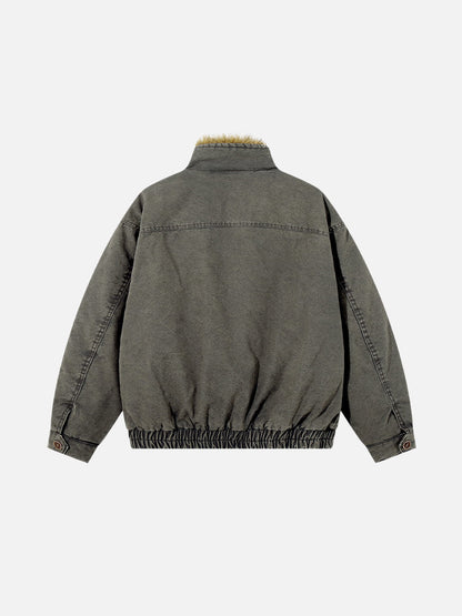 Washed Faux Fur Coat Grey Green - Aelfric Eden