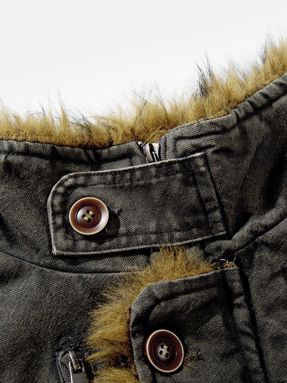 Washed Faux Fur Coat Grey Green - Aelfric Eden