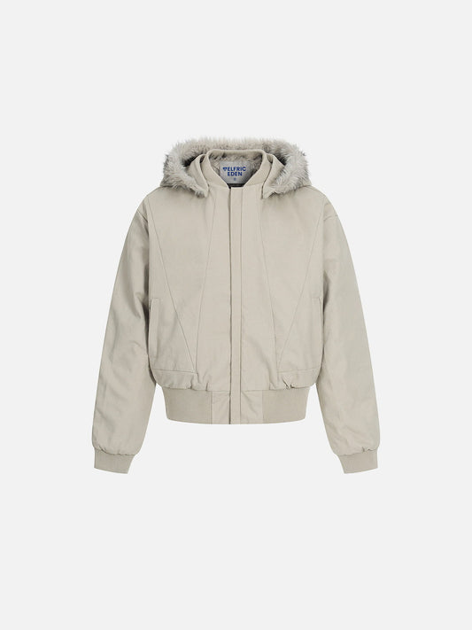 Fur Hooded Zip Up Coat Apricot - Aelfric Eden