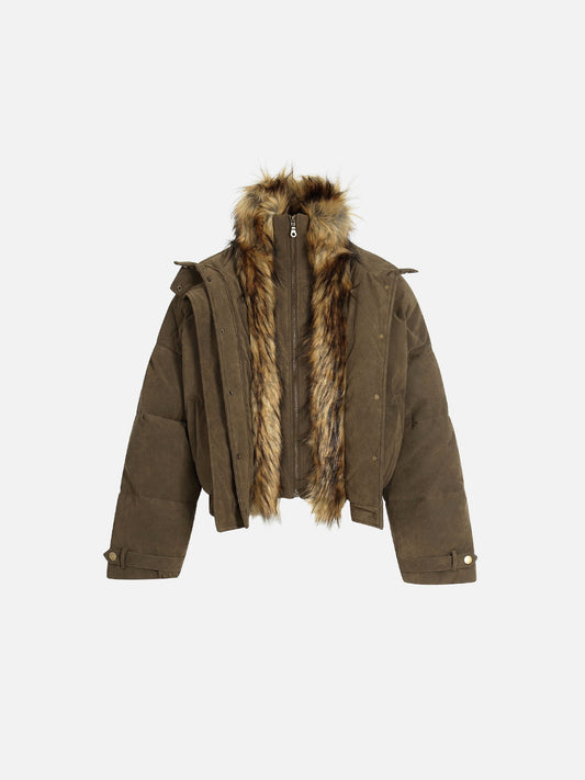 Faux Fur Two Layer Coat Brown - Aelfric Eden