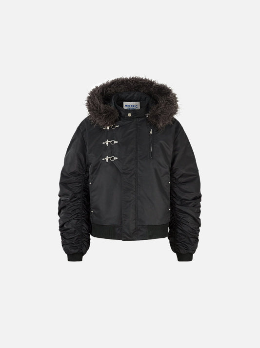 Faux Fur Buckle Bomber Coat Black - Aelfric Eden