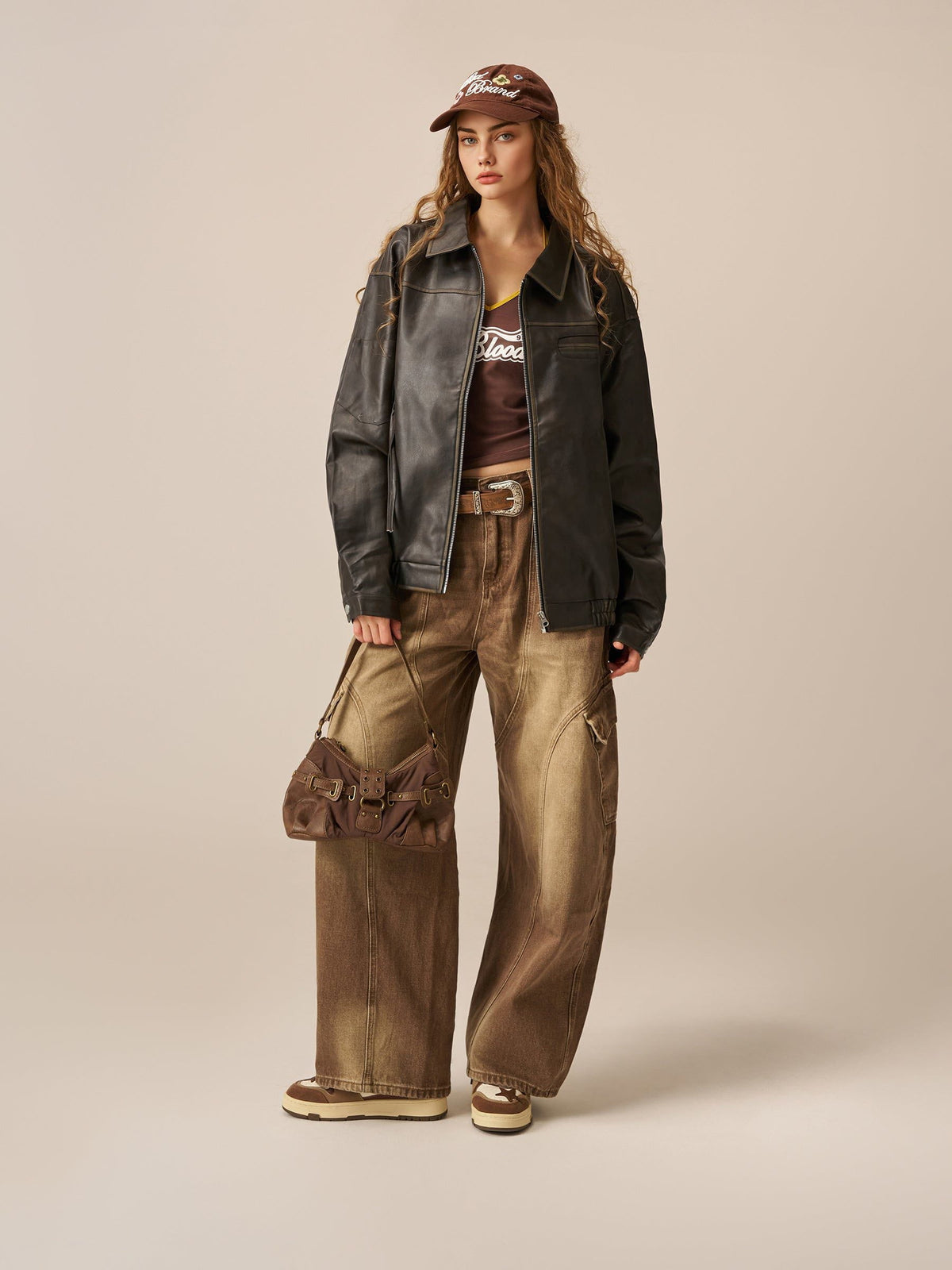 Multi Pocket Faux Leather Crop Jacket Coffee - Aelfric Eden