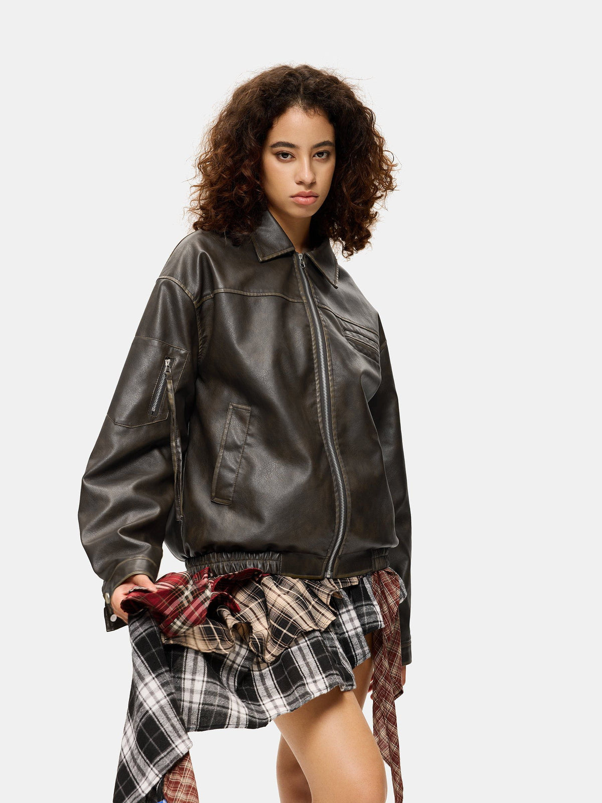 Multi Pocket Faux Leather Crop Jacket Coffee - Aelfric Eden