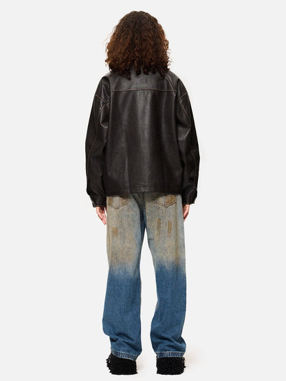Butterfly Faux Leather Jacket Brown - Aelfric Eden