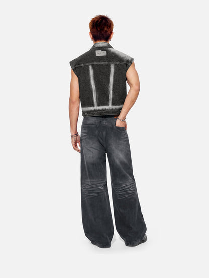 Super Boxy Washed Denim Vest Black - Aelfric Eden