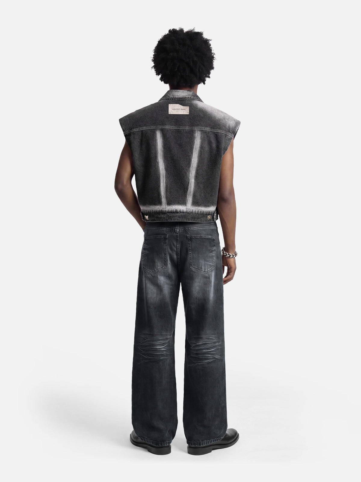 Super Boxy Washed Denim Vest Black - Aelfric Eden