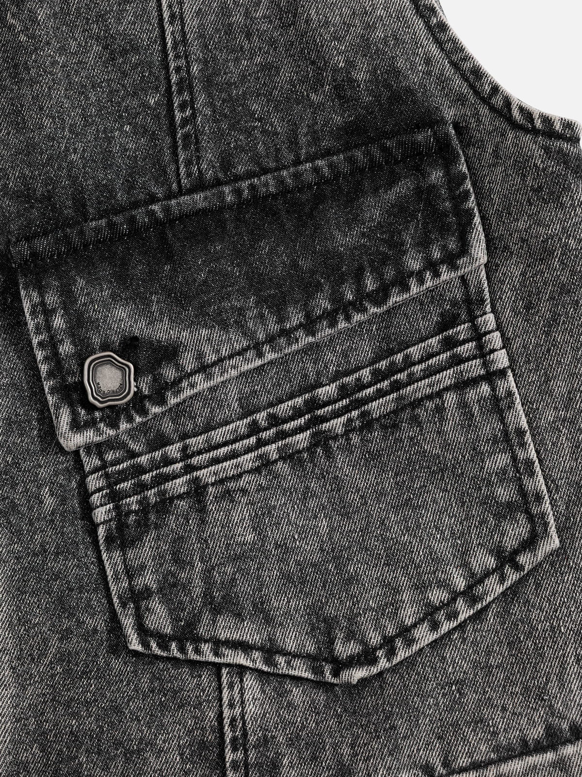 Super Boxy Fireman Clasp Denim Vest Dark Grey - Aelfric Eden