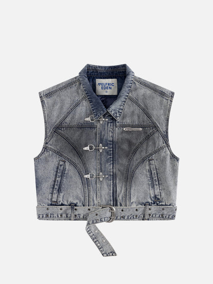Super Boxy Fireman Clasp Denim Vest Dark Blue - Aelfric Eden