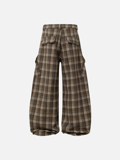 Plaid Baggy Barrel Pants Brown - Aelfric Eden