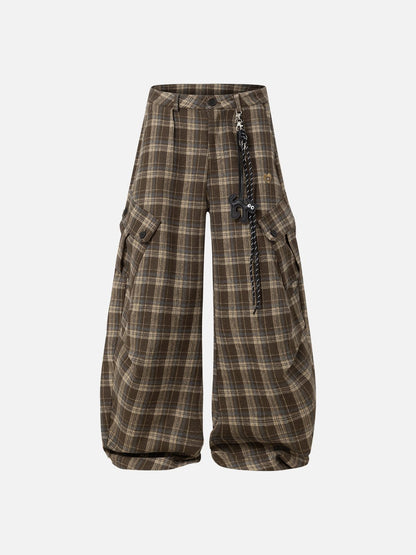 Plaid Baggy Barrel Pants Brown - Aelfric Eden