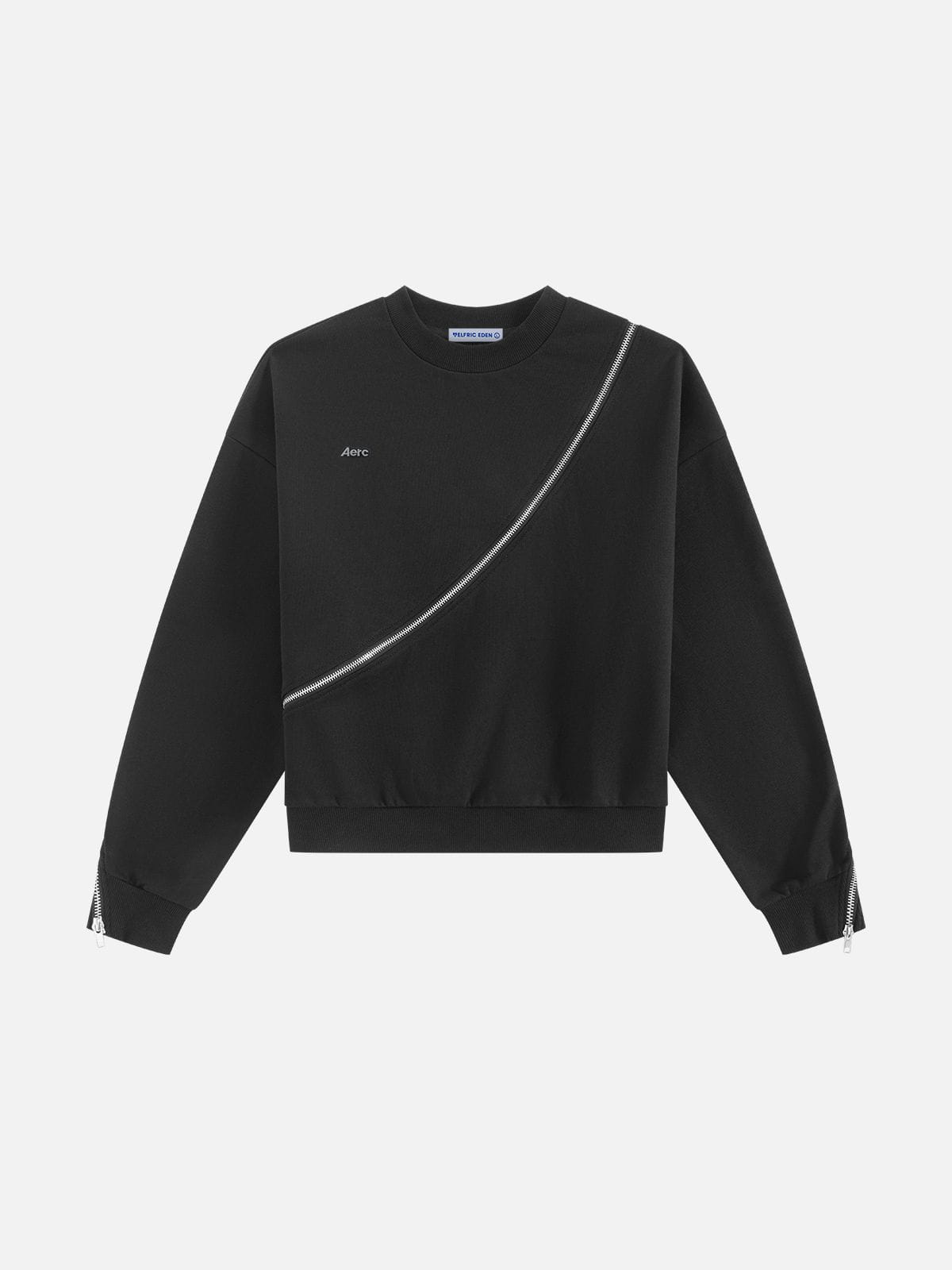 Diagonal Zip Panel Sweatshirt Black - Aelfric Eden