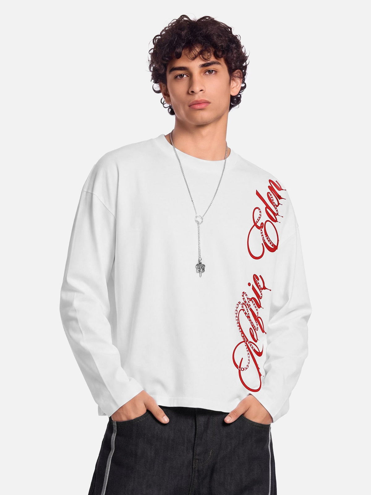 Boxy Script Long Sleeve Tee White - Aelfric Eden