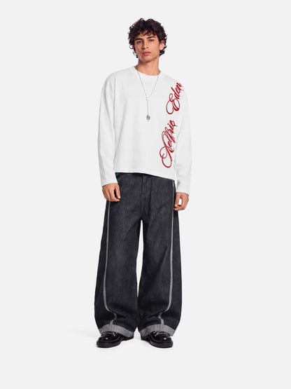 Boxy Script Long Sleeve Tee White - Aelfric Eden