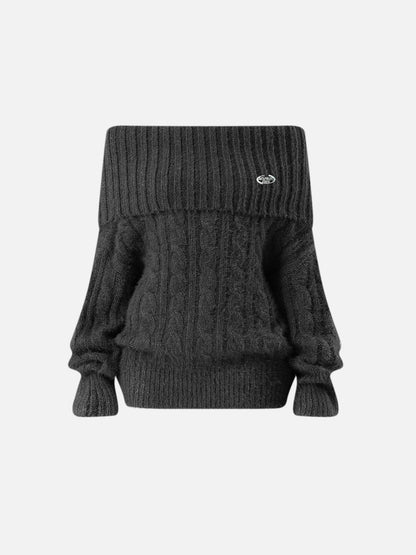 Cable Knit Off-The-Shoulder Sweater Pink - Aelfric Eden