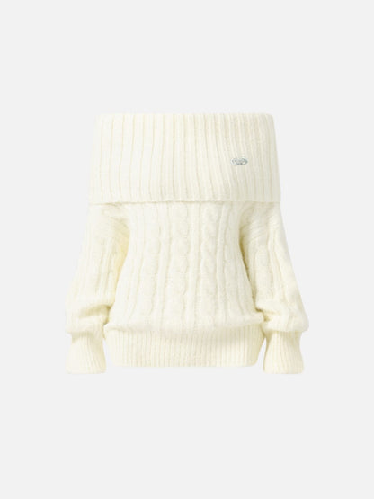 Cable Knit Off-The-Shoulder Sweater Pink - Aelfric Eden