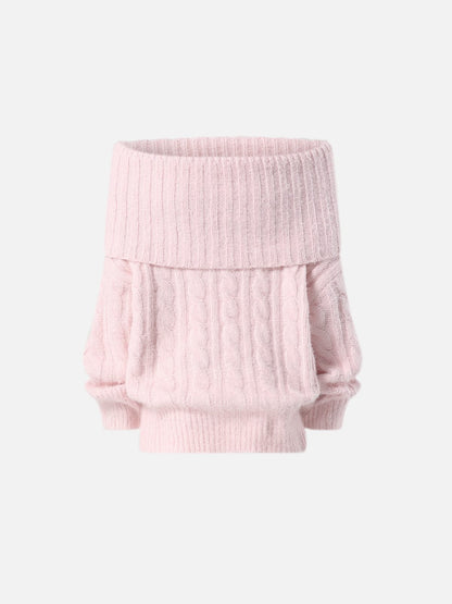 Cable Knit Off-The-Shoulder Sweater Pink - Aelfric Eden
