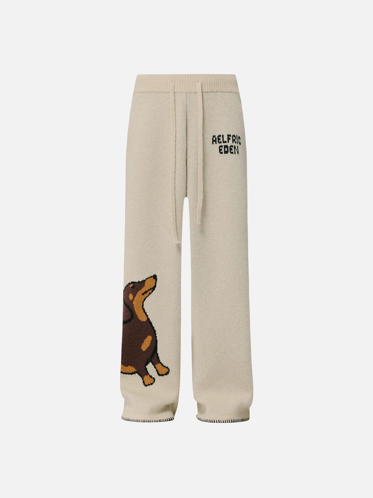 [Pre-Order] Dachshund Jacquard Knit Pants Apricot - Aelfric Eden