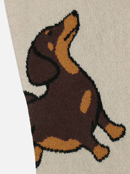 [Pre-Order] Dachshund Jacquard Knit Pants Apricot - Aelfric Eden