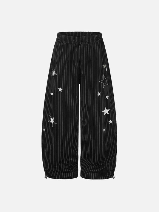 Star Embroidery Baggy Barrel Sweatpants Black - Aelfric Eden